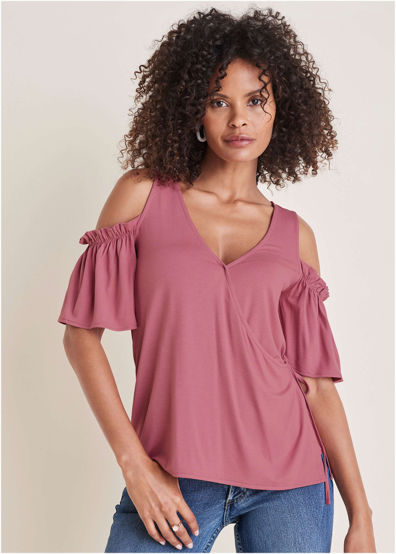 Cold Shoulder Wrap Blouse Heather Rose