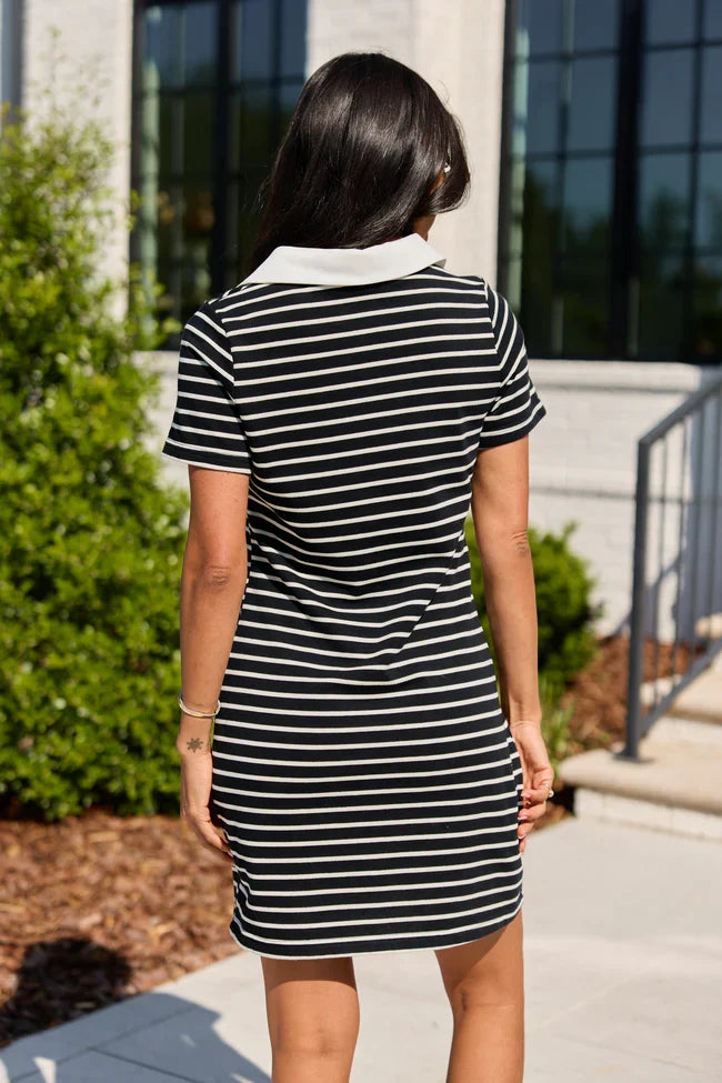 Prepared For Anything Black and White Collared Stripe Dress