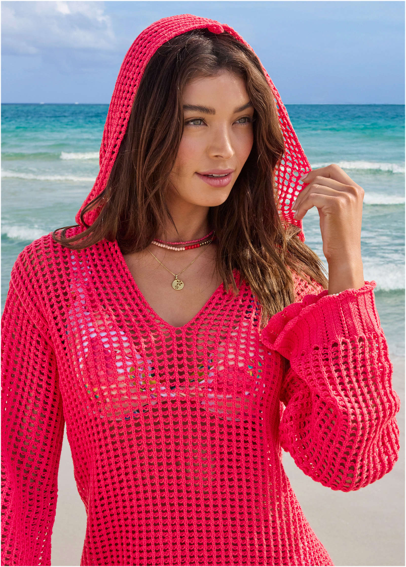 Crochet Cover Up Dress Raspberry