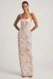 Embellished Scoop Neck Backless Maxi Dress in Ivory