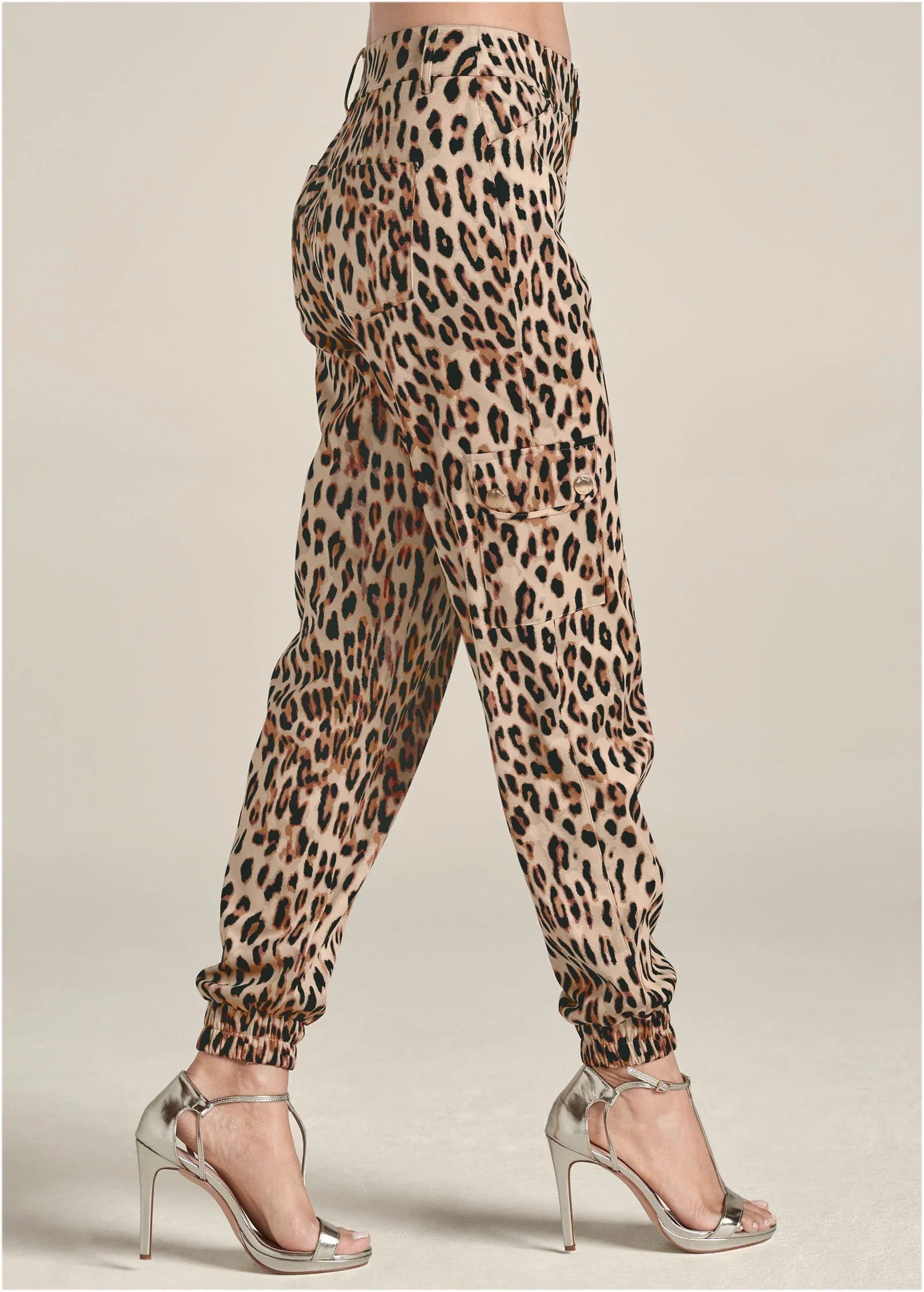 Faux Suede Leopard Print Cargo Pants Brown Multi