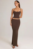 Modal Mid Rise Fishtail Maxi Skirt in Chocolate Brown