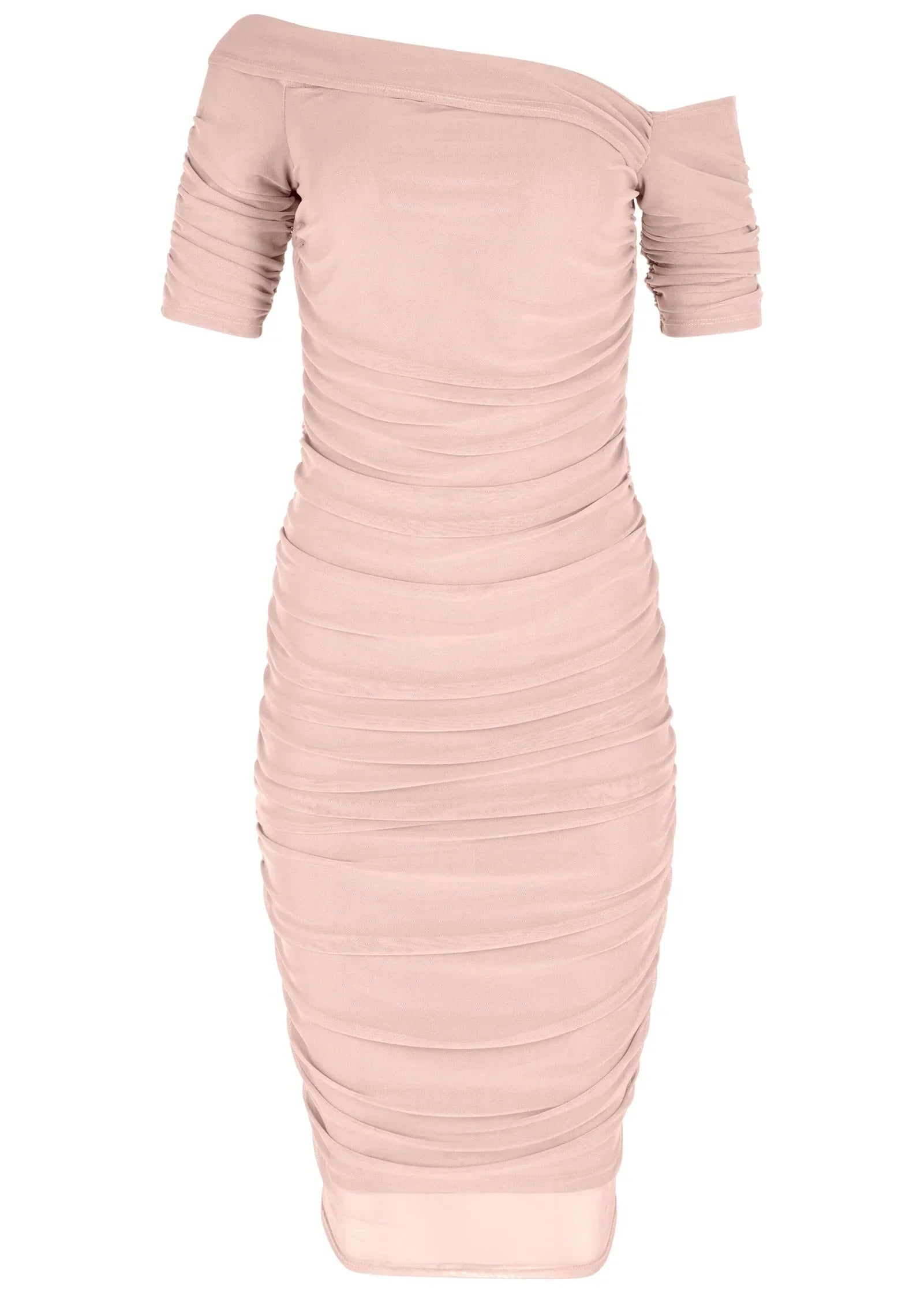 Ruched Mesh Bodycon Dress Blush