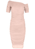 Ruched Mesh Bodycon Dress Blush