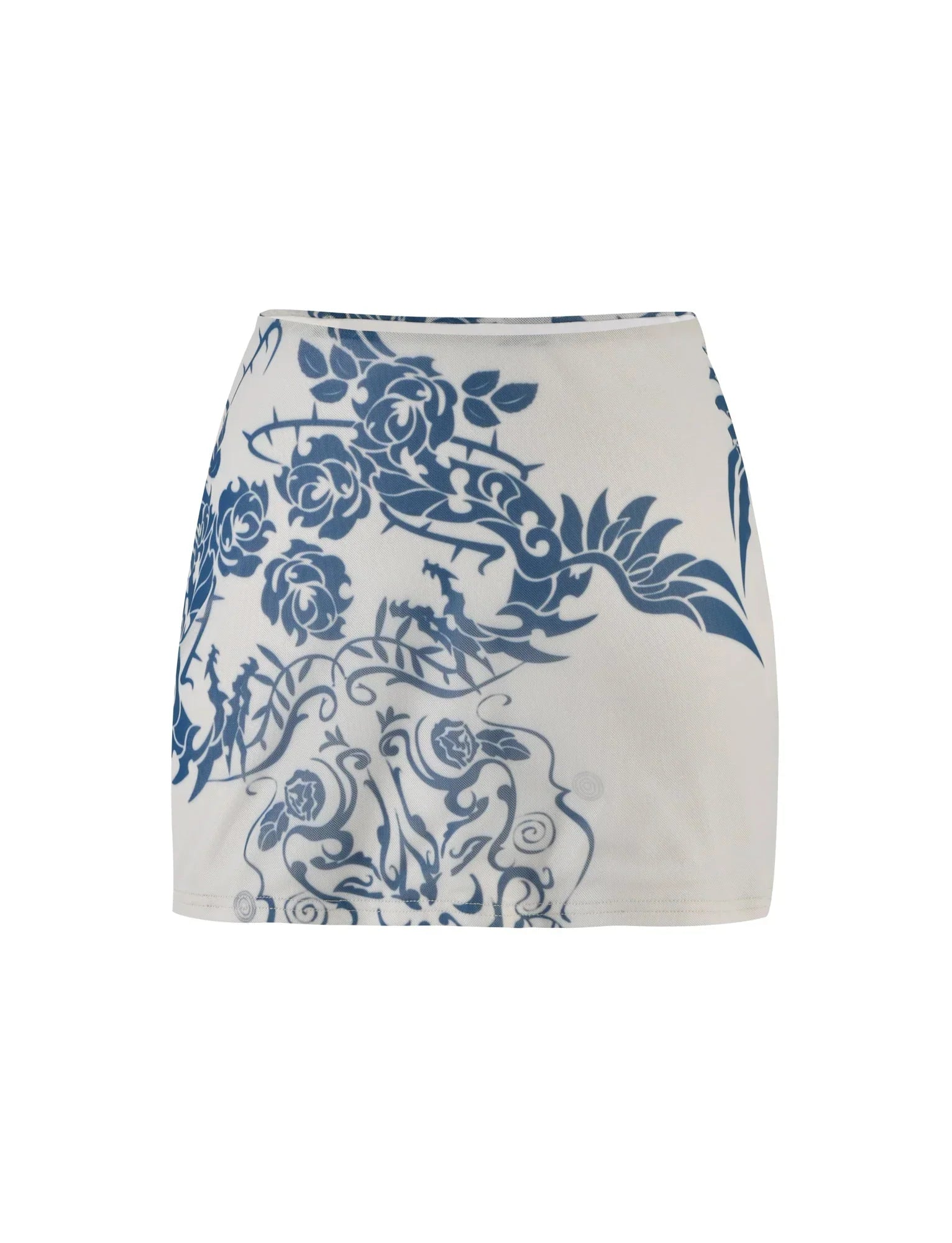 FINOLA MESH MINI SKIRT BLUE TATTOO TATTOO PRINT