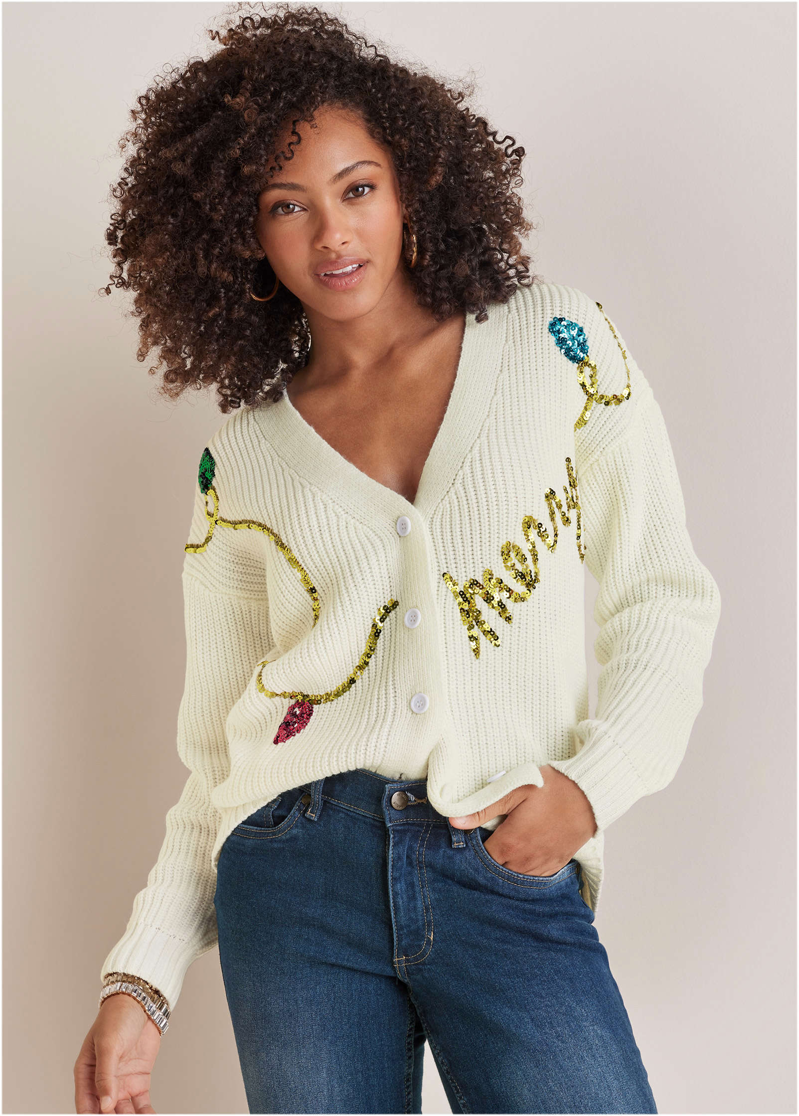 Merry Sequined Sweater Cloud Dancer