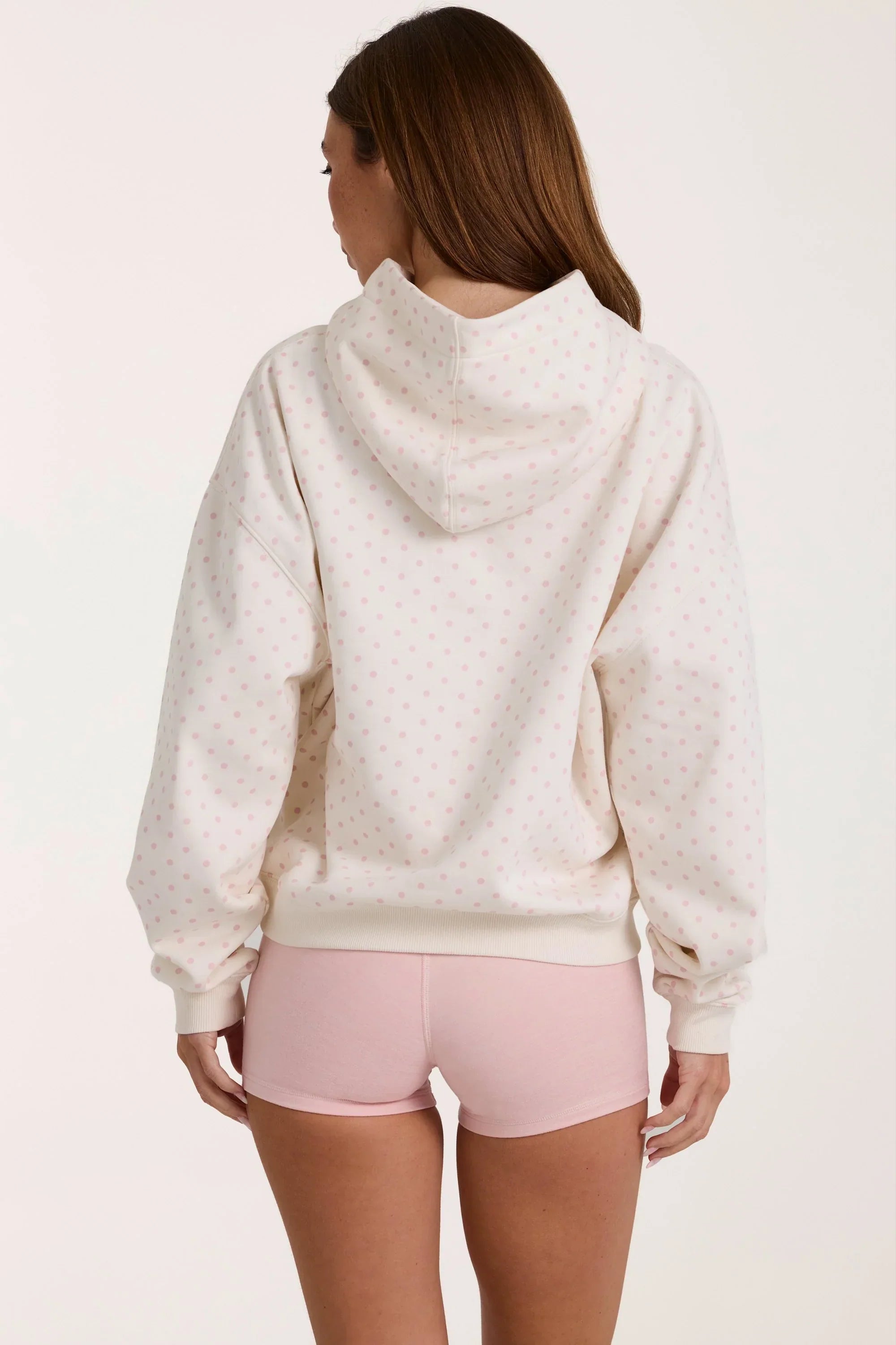 Oversized Applique Hoodie in Ivory Polka Dot