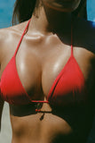 Charm Detail Triangle Bikini Top in Fiery Red