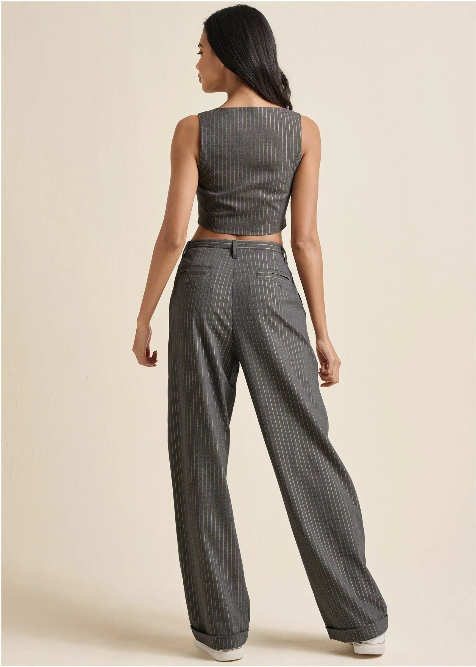 Stripe Wide Leg Trousers Grey Gold
