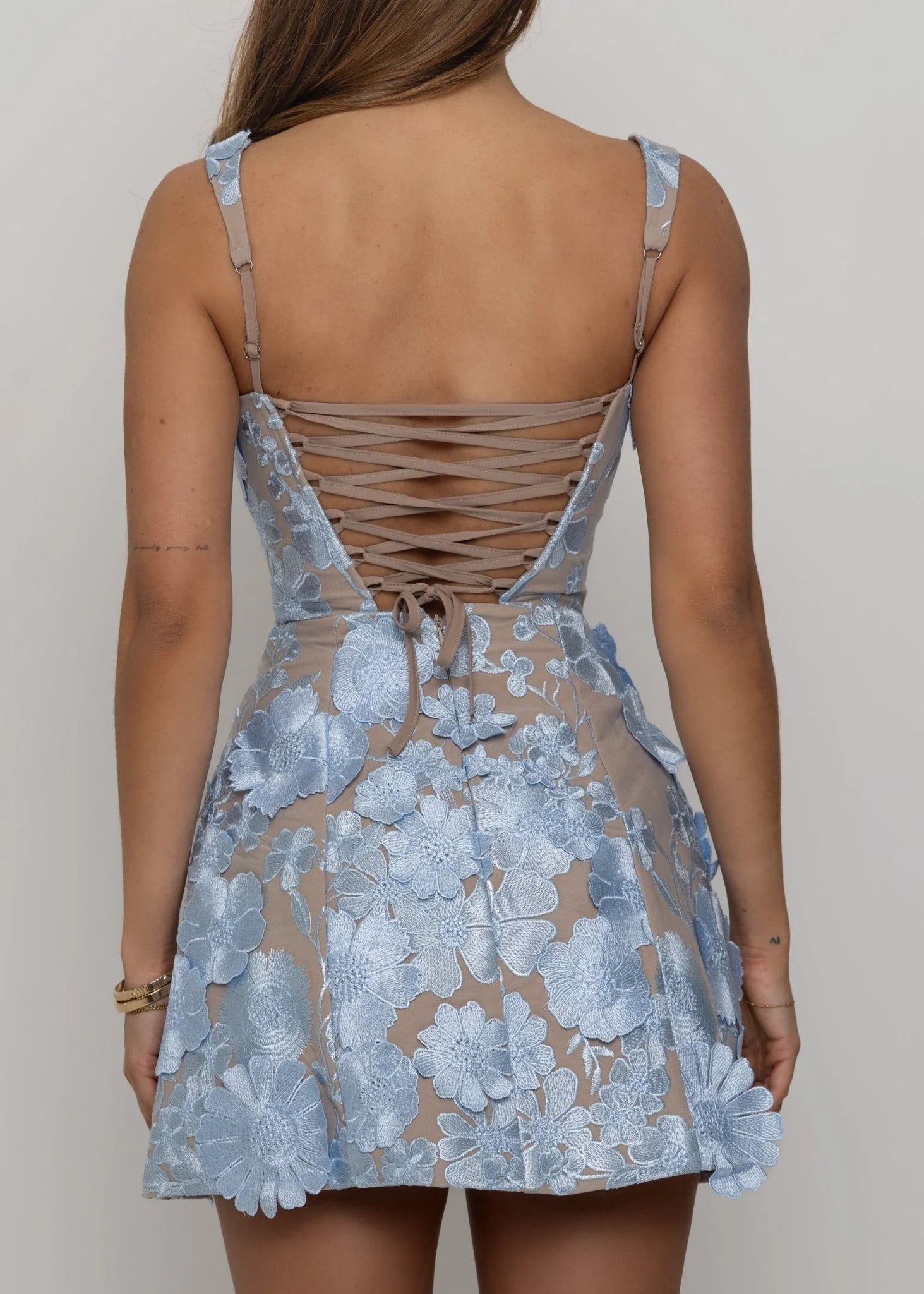 Second Guessing Structured Floral Mini Dress Blue