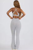 Soft Active V Waist Pocket Flared Leggings in Grey