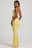 Draped Low Rise Lace Maxi Skirt in Pastel Yellow