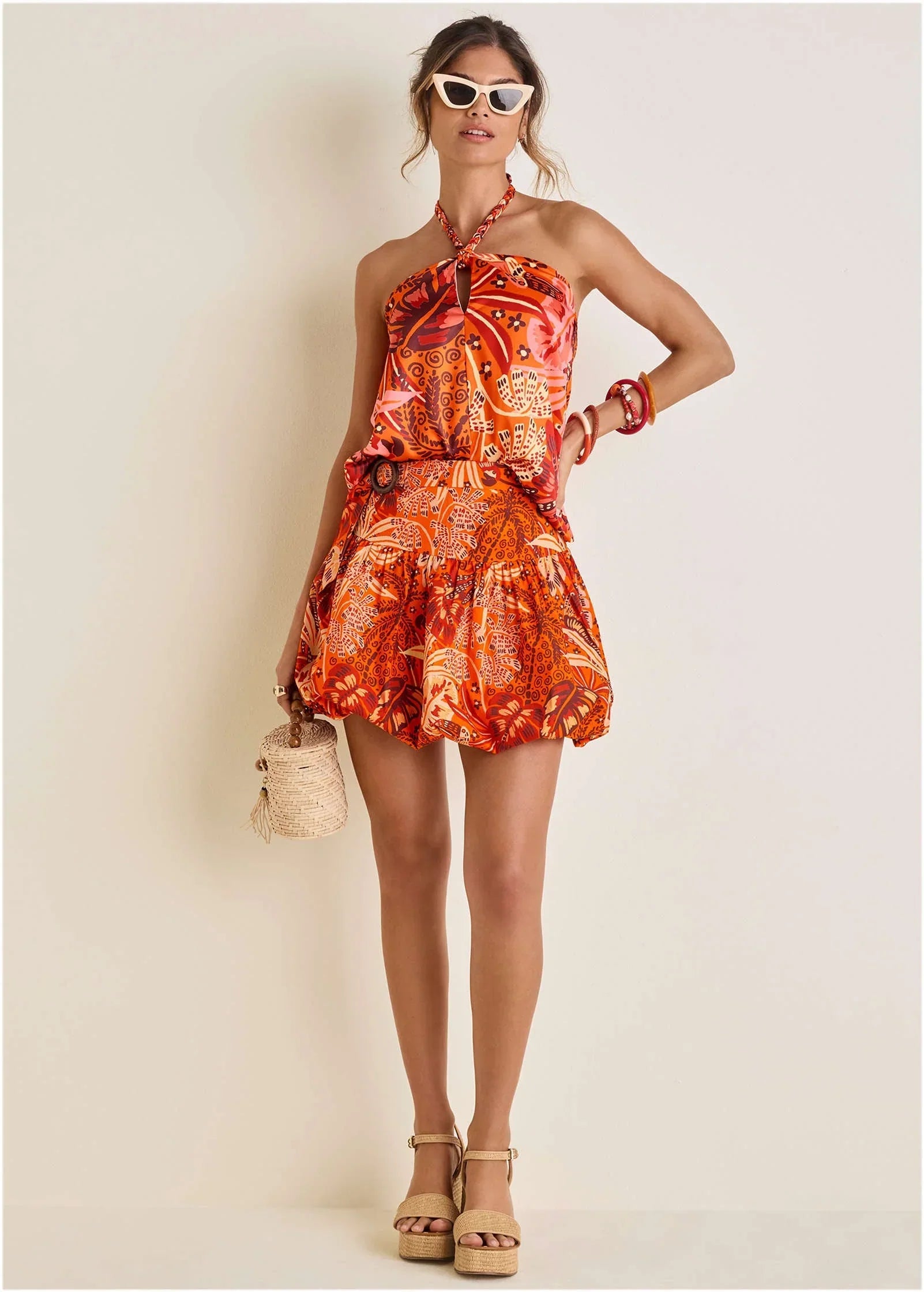 Printed Keyhole Halter Parrot Palm