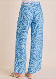 Front Slit Printed Pant Blue Allover Spring Paisley