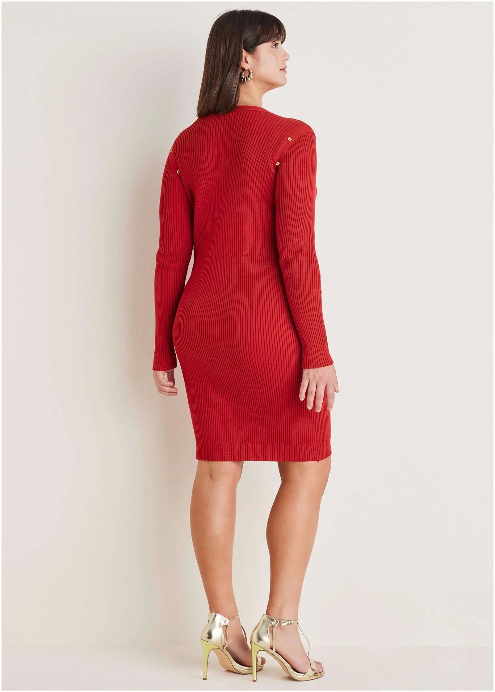 Button Detail Sweater Dress Equestrian Red