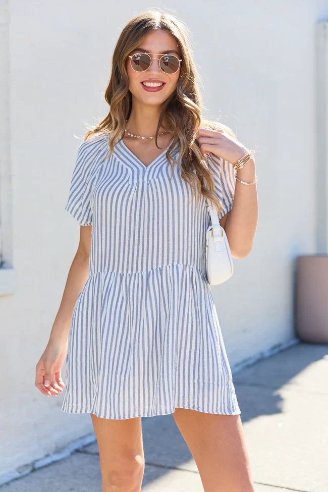 Sunlit Stripes Gauze Mini Dress