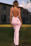 Slinky Jersey Floral Appliqué Gown in Blush