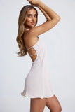 Hardware Detail Open Back Halterneck Micro Mini Dress in Sky Grey