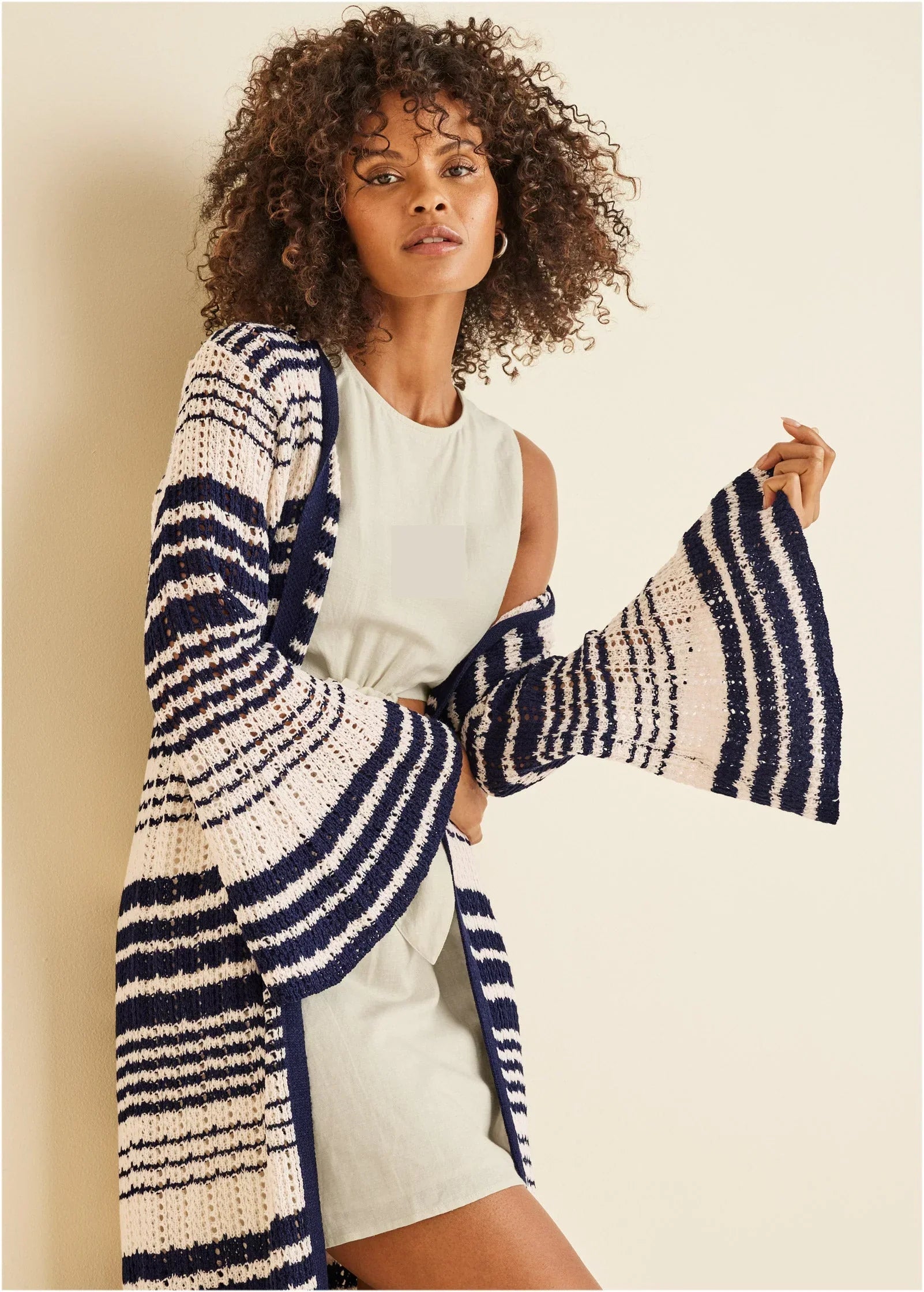 Stripe Duster Navy Multi