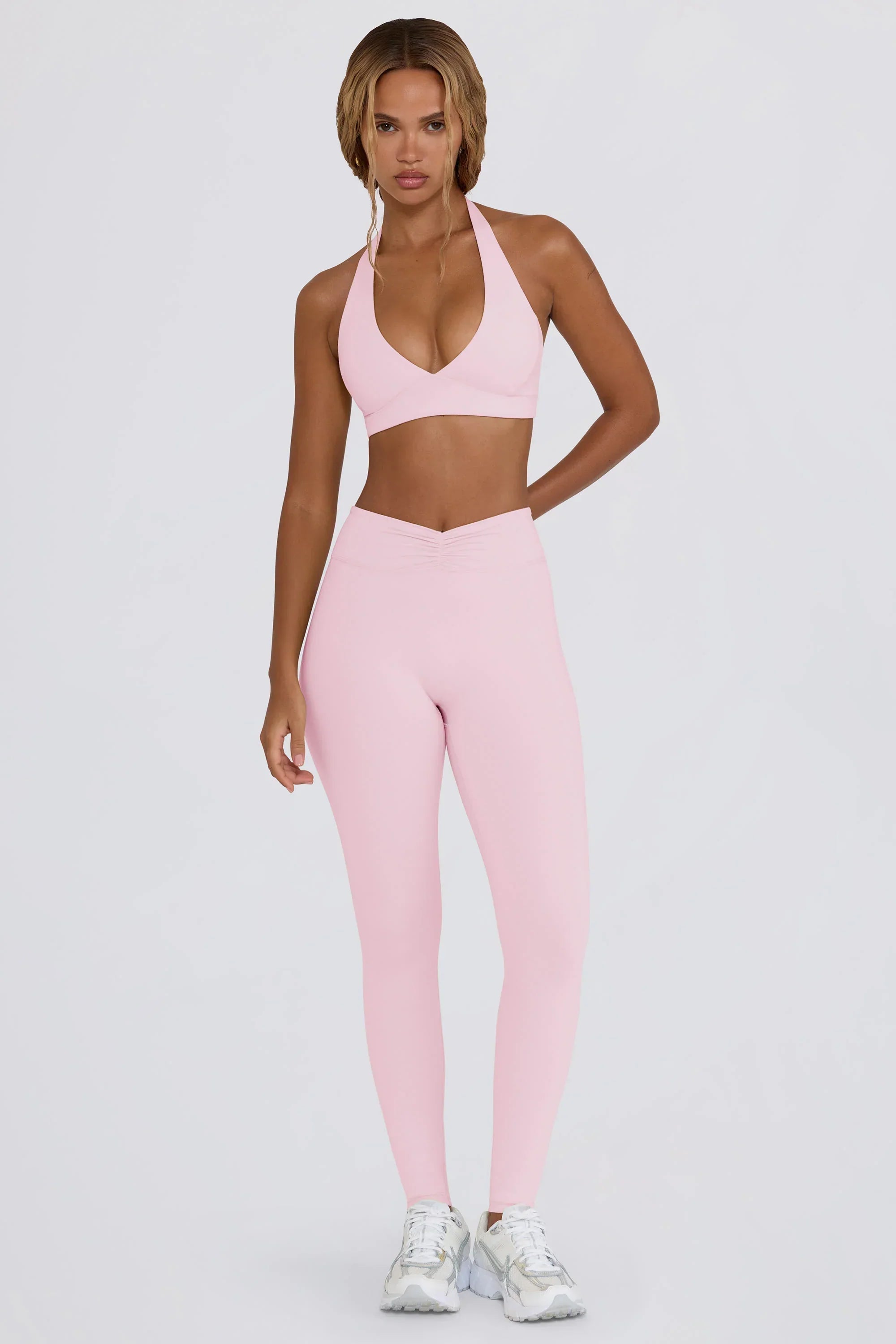 Brushed Jersey Ruched Mid Rise Leggings in Bloom