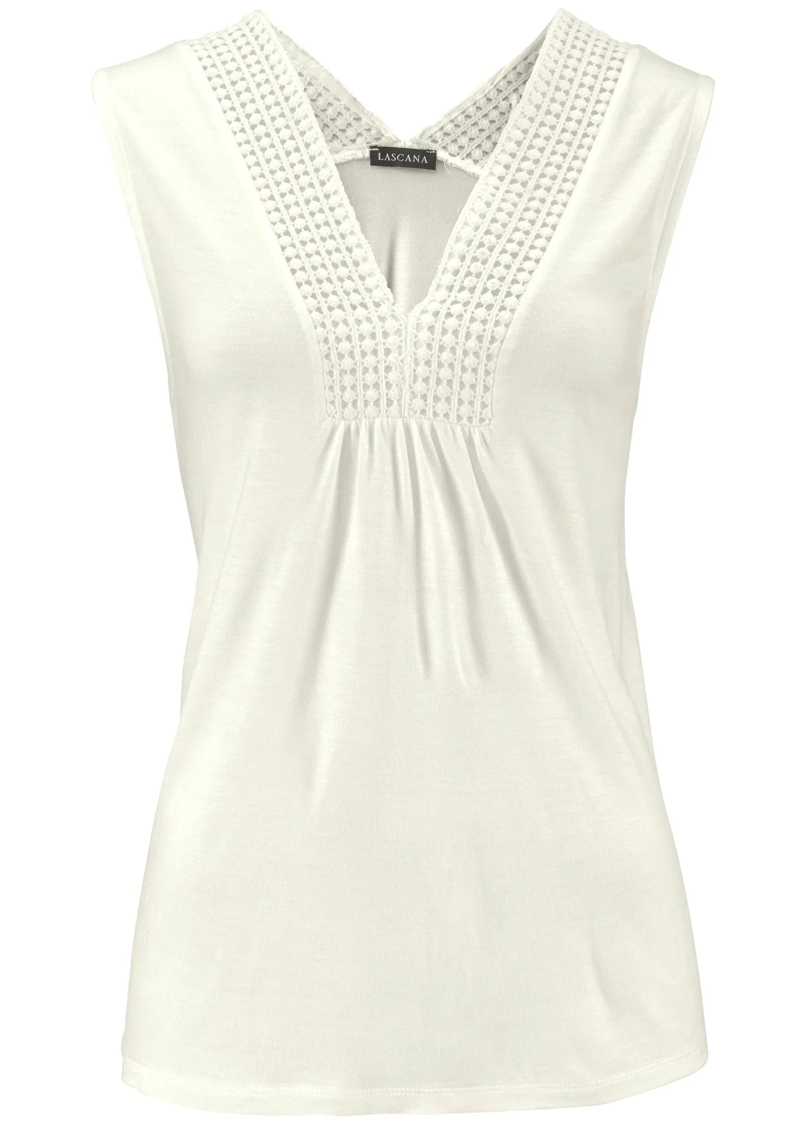 Crochet Inset V Neck Tank White
