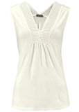Crochet Inset V Neck Tank White