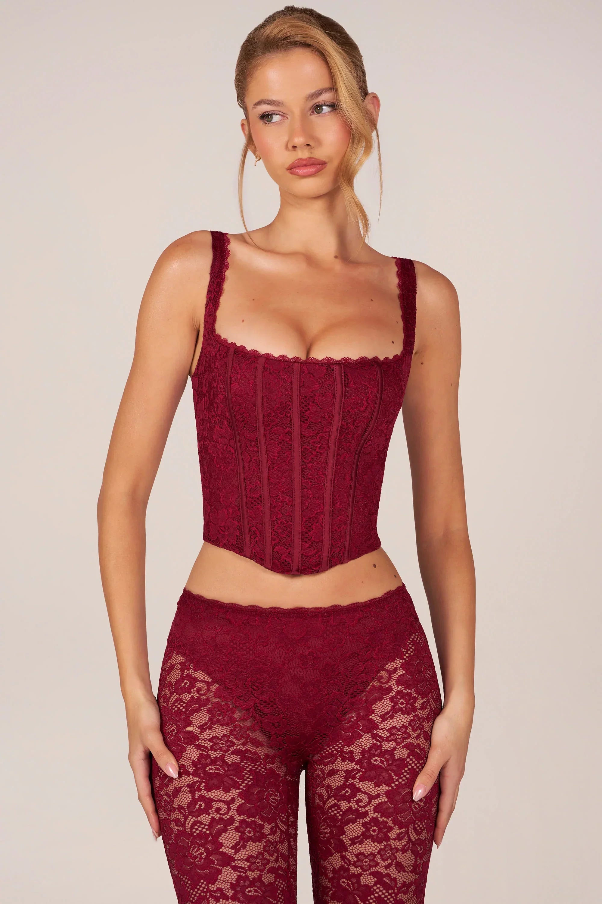 Lace Up Corset Top in Cherry Red