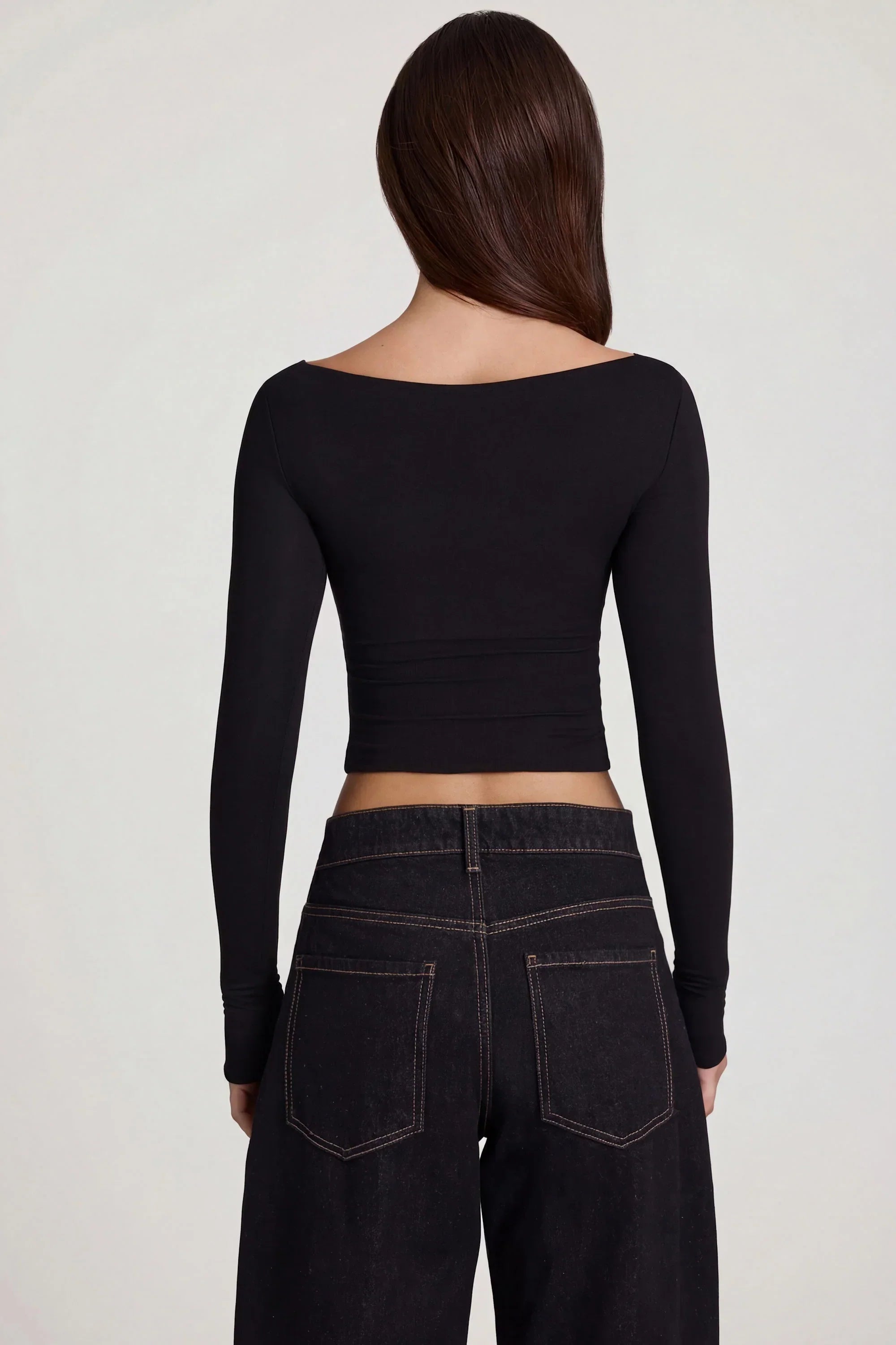 Modal Boat Neck Long Sleeve Top in Black