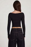 Modal Boat Neck Long Sleeve Top in Black