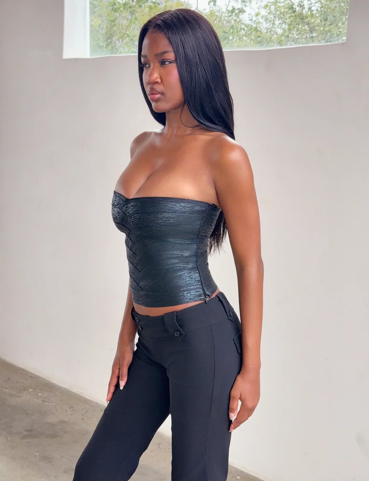 NIYA METALLIC BANDAGE TOP BLACK
