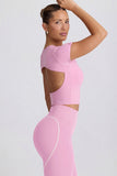 Cut Out Longline T Shirt in Dusty Pink