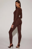 Embellished Jersey High Waisted Leggings in Chocolate Brown