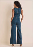 Stretch Denim Jumpsuit Medium Wash