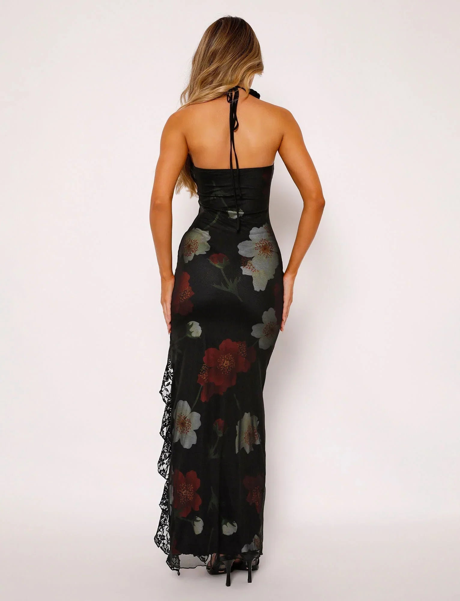 THEO MAXI DRESS RED MACRO FLORAL