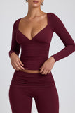 Modal Ruched Long Sleeve Top in Plum