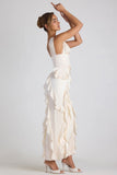 Ruffle Trim Corset Maxi Dress in Ivory