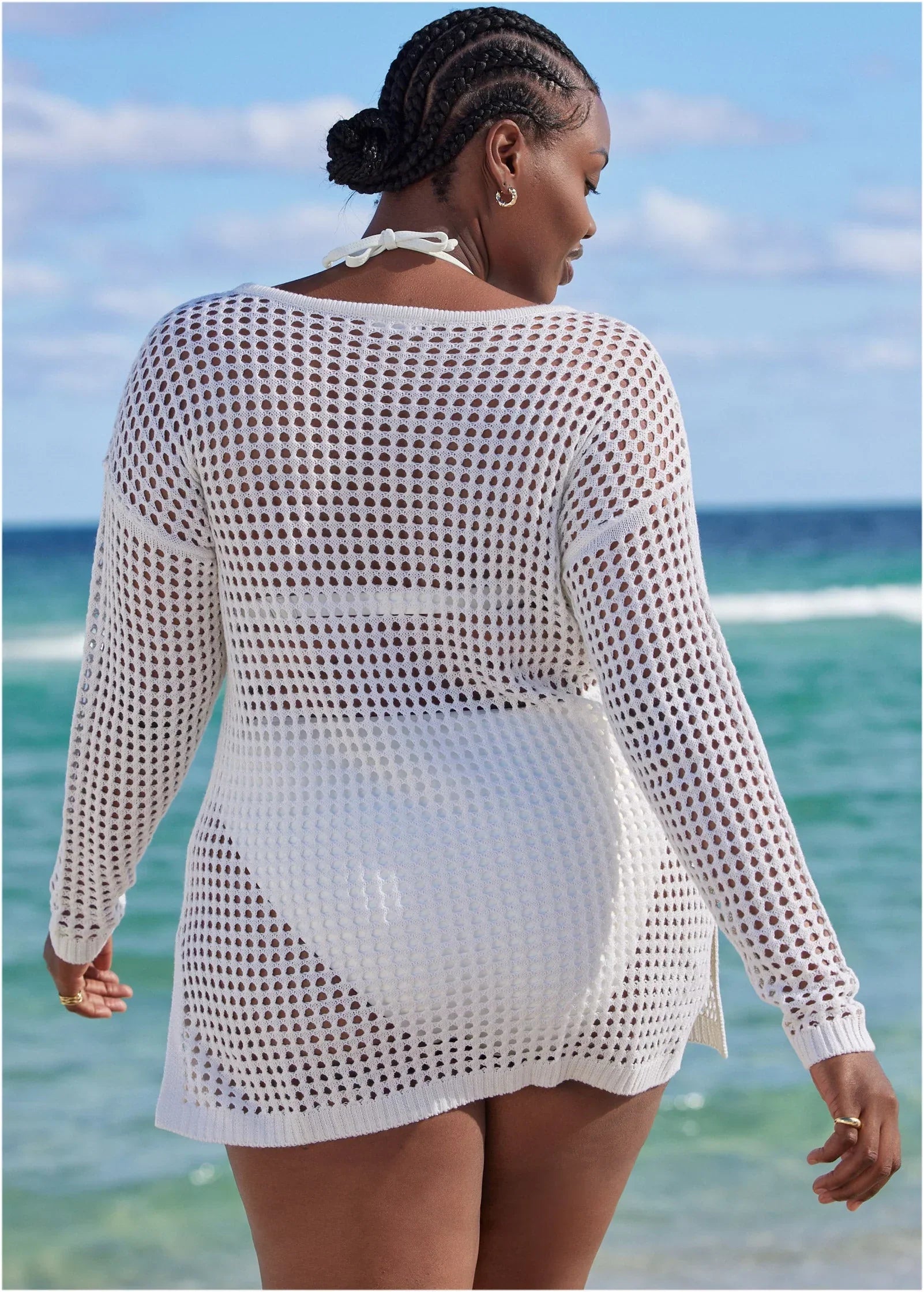 Crochet Tunic Cover Up Pearl White