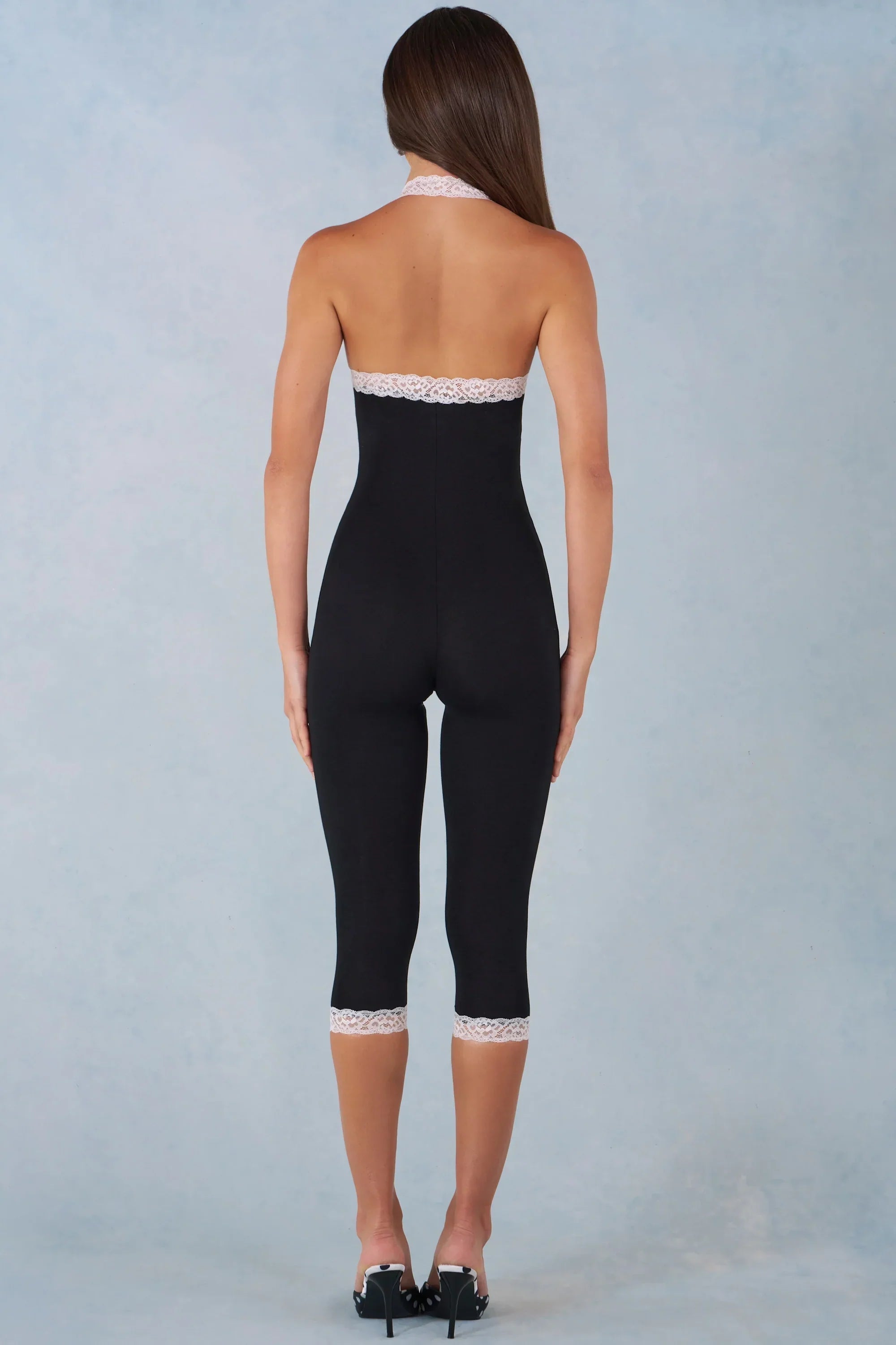 Modal Lace Trim Capri Jumpsuit in Black