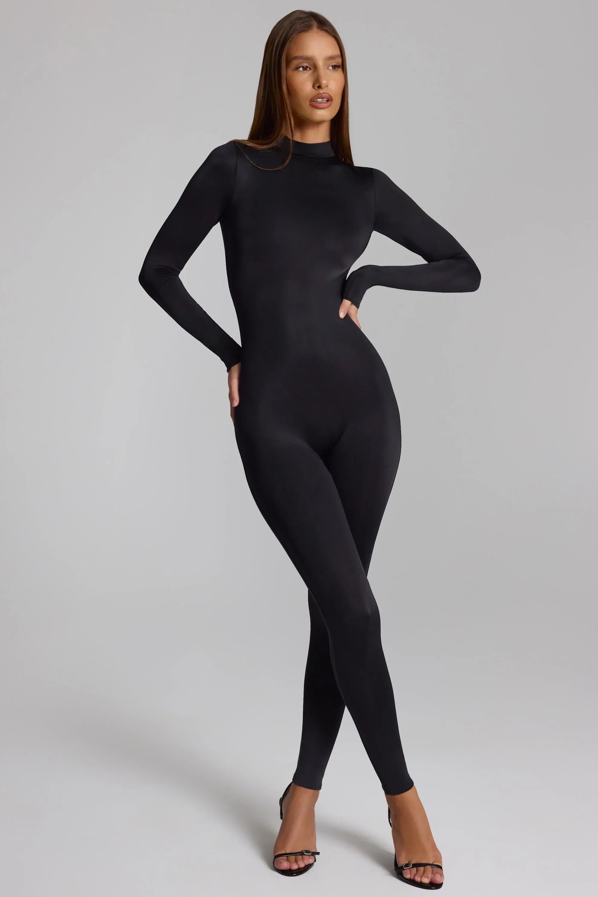 High Neck Long Sleeve Jumpsuit in Black