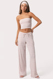 Ribbed Jersey Low Rise Trousers in Pink Stripe