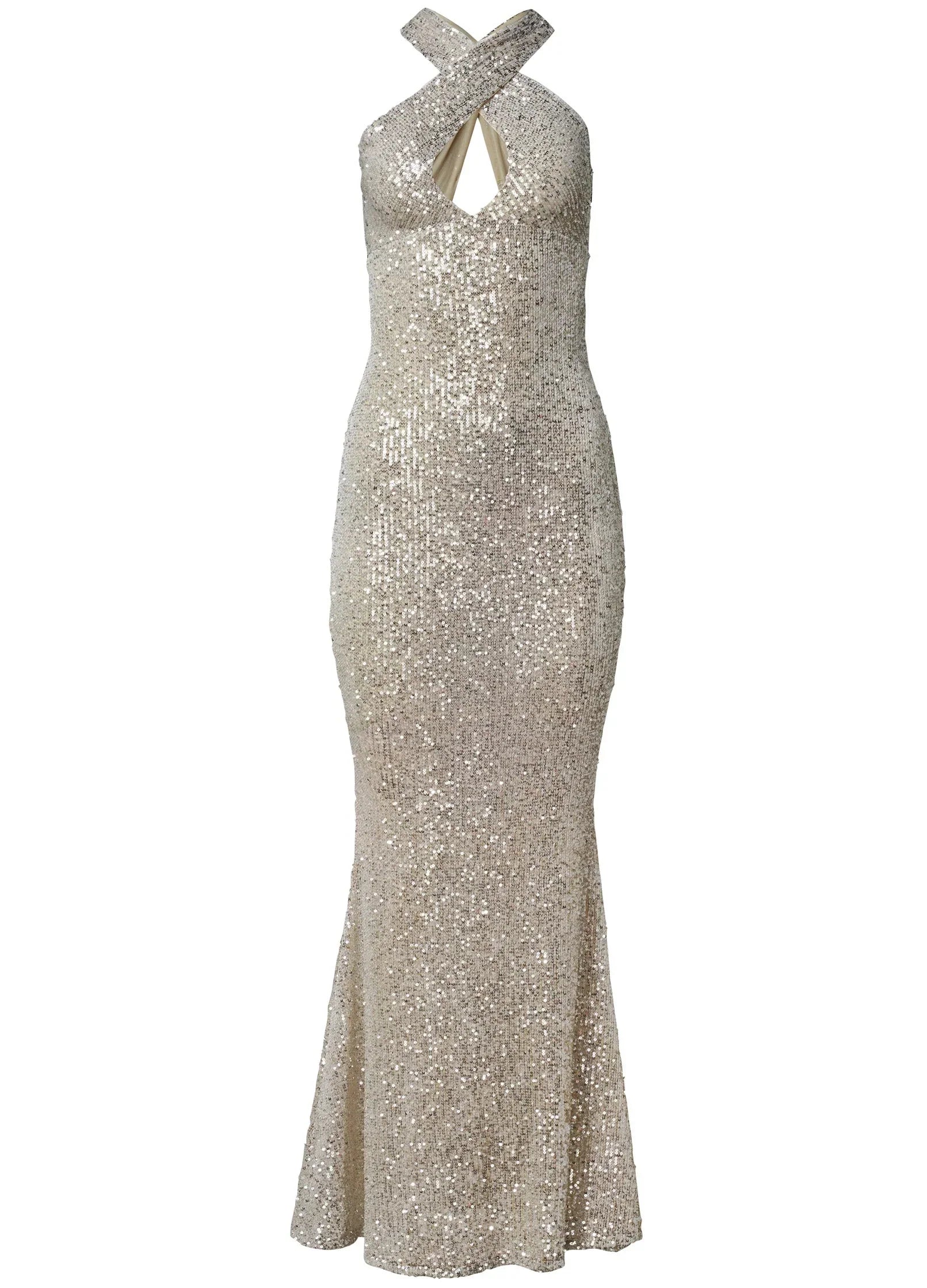 Sequin Keyhole Gown Champagne