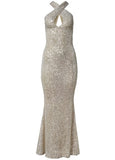 Sequin Keyhole Gown Champagne