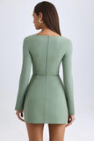 Square Neck Structured Tulip Mini Dress in Khaki Green