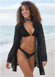 Lace Cover Up Button Down Jet Black
