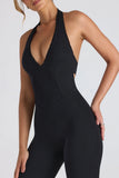 Modal Lace Trim Cut Out Flared Jumpsuit in Black