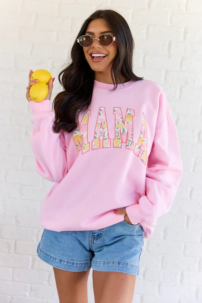 Mama Block Lemons Light Pink Graphic Sweatshirt