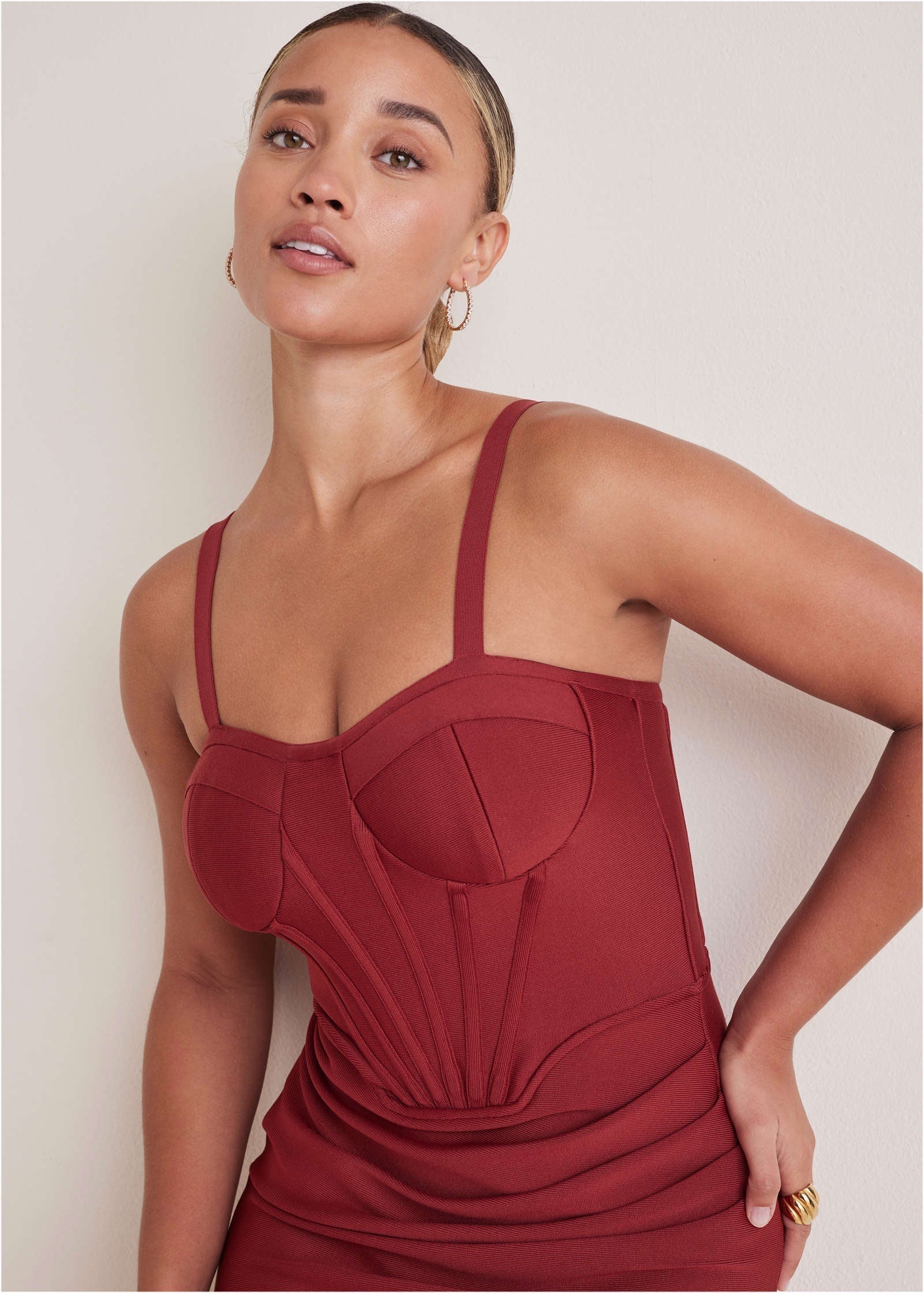 Side Slit Bandage Dress Dark Red
