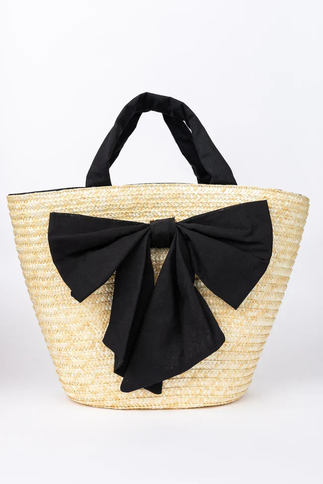 Beckett Black Bow Straw Tote SALE