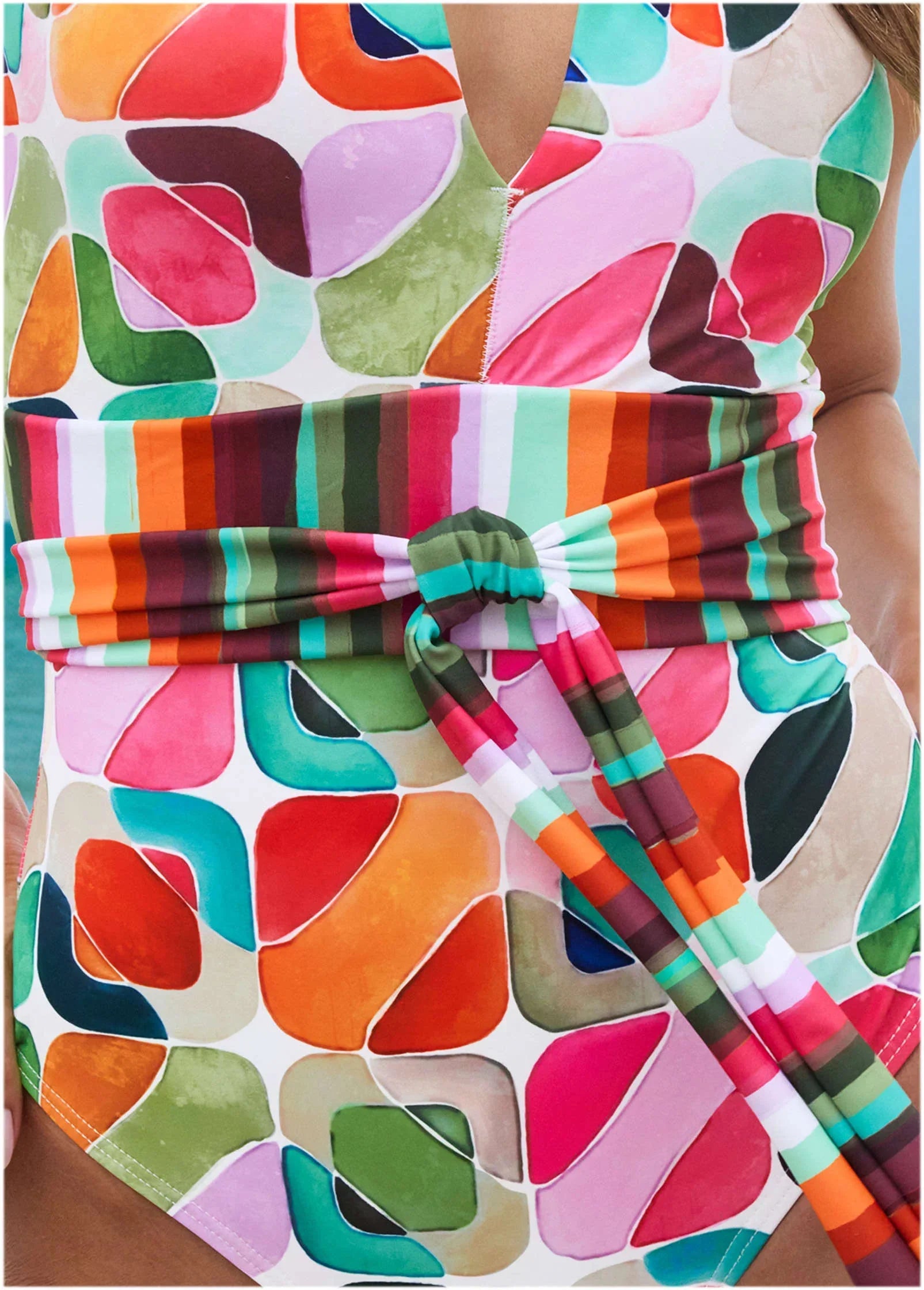 Belted One Piece Watercolor Geo Combo