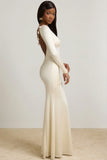 Bow Detail Ruched Maxi Dress in Ivory